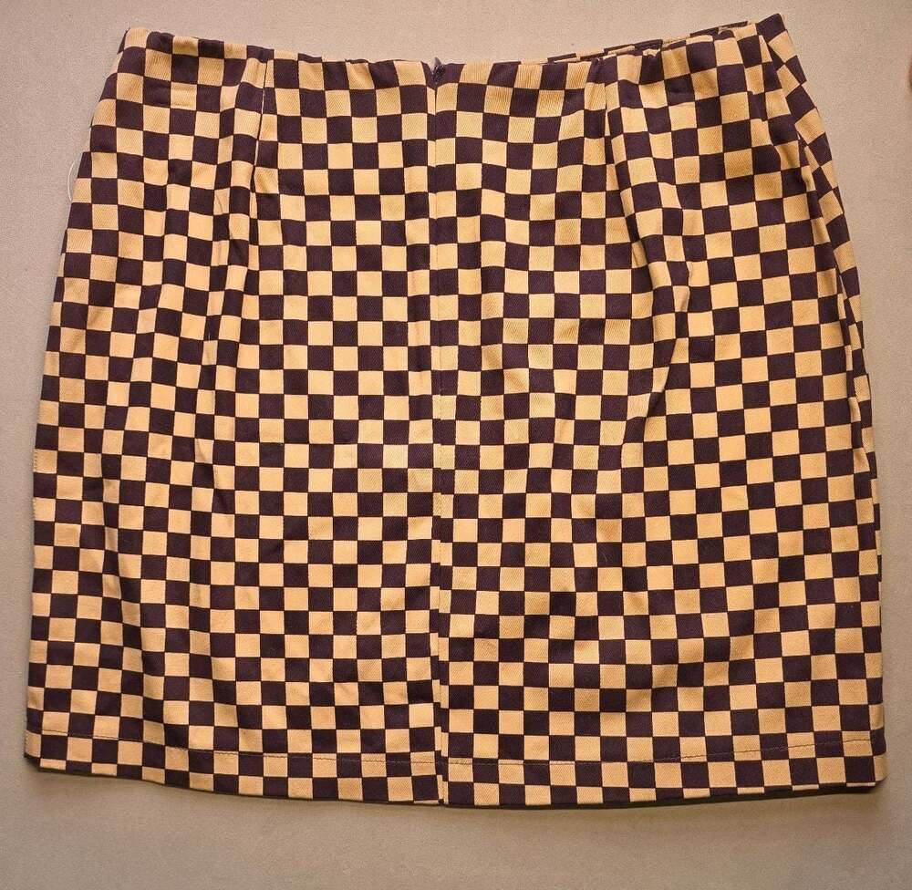 Love On A Hanger Brown and Tan Checkered Mini Skirt Size 9